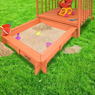 Sandkasten mit Veranda HARVY, 130x130x143 cm, braun/rot