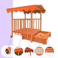 Sandkasten mit Veranda HARVY, 130x130x143 cm, braun/orange
