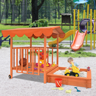 Sandkasten mit Veranda HARVY, 130x130x143 cm, braun/orange