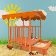 Sandkasten mit Veranda HARVY, 130x130x143 cm, braun/orange