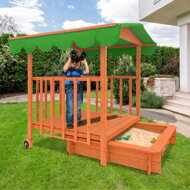 Sandkasten mit Veranda HARVY, 130x130x143 cm, braun/grün