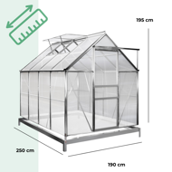 Záhradný skleník z polykarbonátu so základňou M4, 250x190x195cm, transparentná