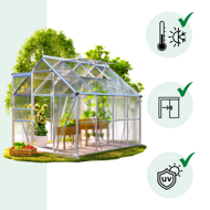 Záhradný skleník z polykarbonátu so základňou M4, 250x190x195cm, transparentná