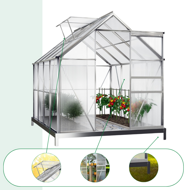 Záhradný skleník z polykarbonátu so základňou M4, 250x190x195cm, transparentná