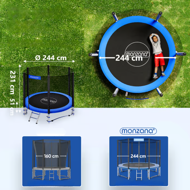 Trampolin mit Sicherheitsnetz JUMP, Ø244cm, schwarz/blau