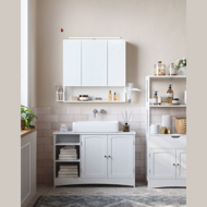 Badezimmerschrank mit Spiegel BEVERLY, mit Beleuchtung und höhenverstellbarem Regalboden, Weiß