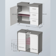Waschbeckenunterschrank IVY, 30x70x64 cm, weiß/grau