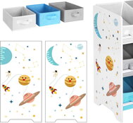 Spielzeugregal VESMÍR, 9 Boxen, weiß mit Aufklebern