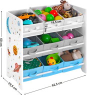 Spielzeugregal VESMÍR, 9 Boxen, weiß mit Aufklebern