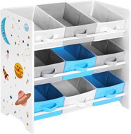 Spielzeugregal VESMÍR, 9 Boxen, 62,5x29,5x60 cm, weiß mit Aufklebern