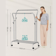 Kleiderständer MATILDA auf Rollen, max. 100 kg, Silber