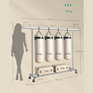 Kleiderständer DOLLY auf Rollen, max. 150 kg, 45x160-200x161,5cm, silber