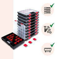 Plastik-Organizer NORS, 10 Stück, 22 Fächer, 34x25x5 cm, schwarz/transparent
