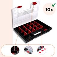 Plastik-Organizer NORS, 10 Stück, 22 Fächer, 34x25x5 cm, schwarz/transparent