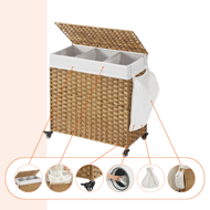 Wäschekorb mit Rollen aus Polyrattan AVA, 140 l, naturbraun