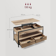 Höhenverstellbarer Couchtisch GASPAR, 50x100x(48-63) cm, camelbraun/schwarz