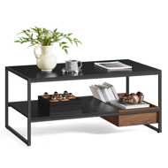 Couchtisch DALLAS im industriellen Stil, Schwarz/Braun
