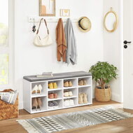 Schuhschrank mit gepolsterter Sitzbank GABI, 10 Fächer, 104x30x48 cm, grau/weiß
