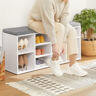 Schuhschrank mit gepolsterter Sitzbank GABI, 10 Fächer, weiß/grau