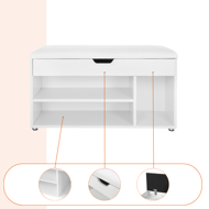 Schuhschrank mit Bank und Stauraum LUJZA, 80x30x44 cm, weiß