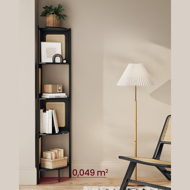 Eckregal ALMA, 5 Ablagen mit Rattan-Seitenpanelen,  Ebenholzschwarz/Beige