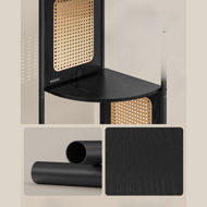Eckregal ALMA, 5 Ablagen mit Rattan-Seitenpanelen,  Ebenholzschwarz/Beige