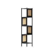 Eckregal ALMA, 5 Ablagen mit Rattan-Seitenpanelen, 156x32 cm, Ebenholzschwarz/Beige