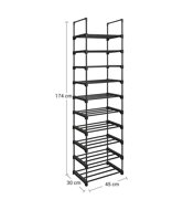 Stapelbares Schuhregal TUBE, 10 Regalböden, 45x30x174 cm, schwarz