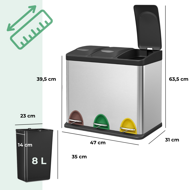 Mülltrennsystem SORT 24 l (3x8 l), Stahl