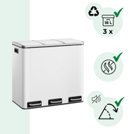 Mülltrennsystem SORT 54 l (3x18 l) + Müllbeutel, weiß