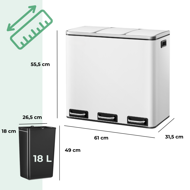 Mülltrennsystem SORT 54 l (3x18 l) + Müllbeutel, weiß