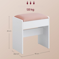 Gepolsterter Hocker/Stuhl VELVET für Schminktisch, 45×45×28,6 cm, weiß/rosa