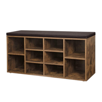 Schuhschrank mit gepolsterter Sitzbank GABI, 10 Fächer, 104x30x48 cm, dunkelbraun/schwarz