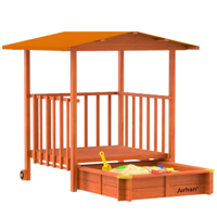 Sandkasten mit Veranda SUNNY, 130x130x143cm, braun/orange