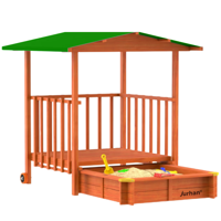 Sandkasten mit Veranda SUNNY, 130x130x143cm, braun/grün