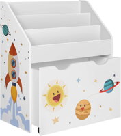Spielzeug- und Bücherregal VESMÍR, 62,5x29,5x70 cm, weiß mit Aufklebern