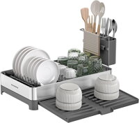 Ausziehbarer Geschirrabtropfer JAMIE, 40x25-44x21,6 cm, grau/silber