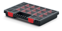 Plastik-Organizer NORS, 10 Stück, 22 Fächer, 34x25x5 cm, schwarz/transparent