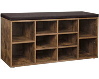 Schuhschrank mit gepolsterter Sitzbank GABI, 10 Fächer, 104x30x48 cm, dunkelbraun/schwarz