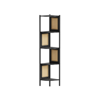 Eckregal ALMA, 5 Ablagen mit Rattan-Seitenpanelen, 156x32 cm, Ebenholzschwarz/Beige