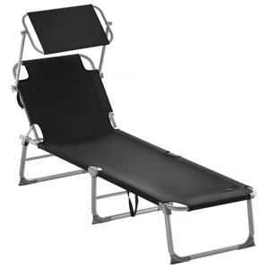 Gartenliege HAWAII mit verstellbarem Sonnendach, 195x60x30 cm, schwarz