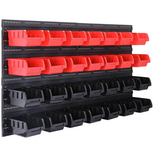 Hängeorganizer für Werkstatt ORDERBOX mit 28 Boxen und Werkzeughaltern , 64x2x38cm, rot/schwarz