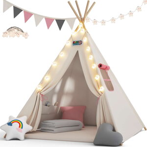 Kinder-Tipi-Zelt JULIA, 120x120x160cm, beige/rosa