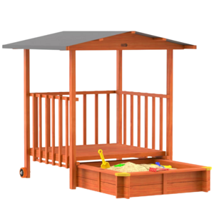 Sandkasten mit Veranda MERLE, 130x130x143cm, braun/grau