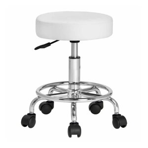 Hocker auf Rollen OXANA mit Fußstütze, Ø35 cm, weiß
