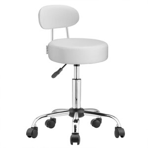Hocker auf Rollen mit Rückenlehne ROLAND, Ø35 cm, weiß