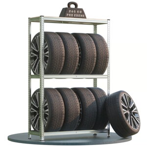 Reifenregal TYRE, 120x40x180 cm, max. 795 kg, silbern/hellbraun