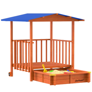 Sandkasten mit Veranda SUNNY, 130x130x143cm, braun/blau