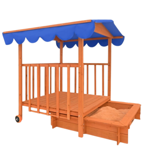 Sandkasten mit Veranda HARVY, 130x130x143 cm, braun/blau