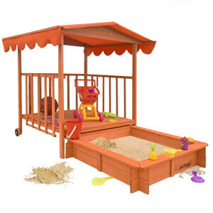 Sandkasten mit Veranda HAPPY, 130x130x143 cm, braun/orange